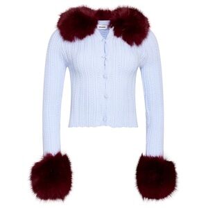 Danielle Guizio HEART POINTELLE KNIT CARDIGAN in MERLOT / POWDER